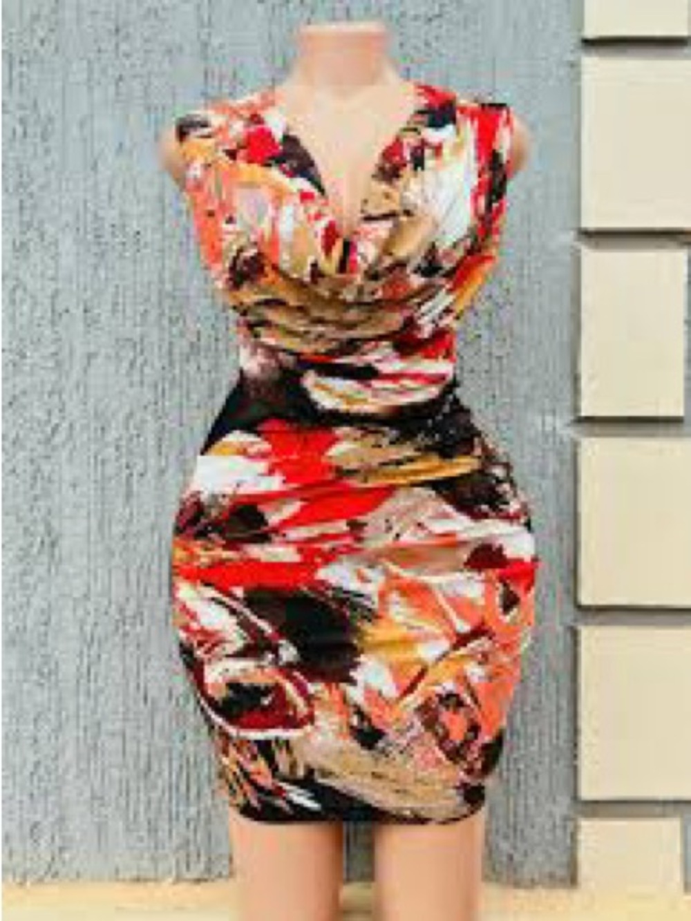 Windsor Printed Sleeveless Bodycon Dress in Red & Orange